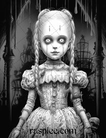 50 Scary Victorian Dolls Grayscale Coloring Pages Printable for Adults ...