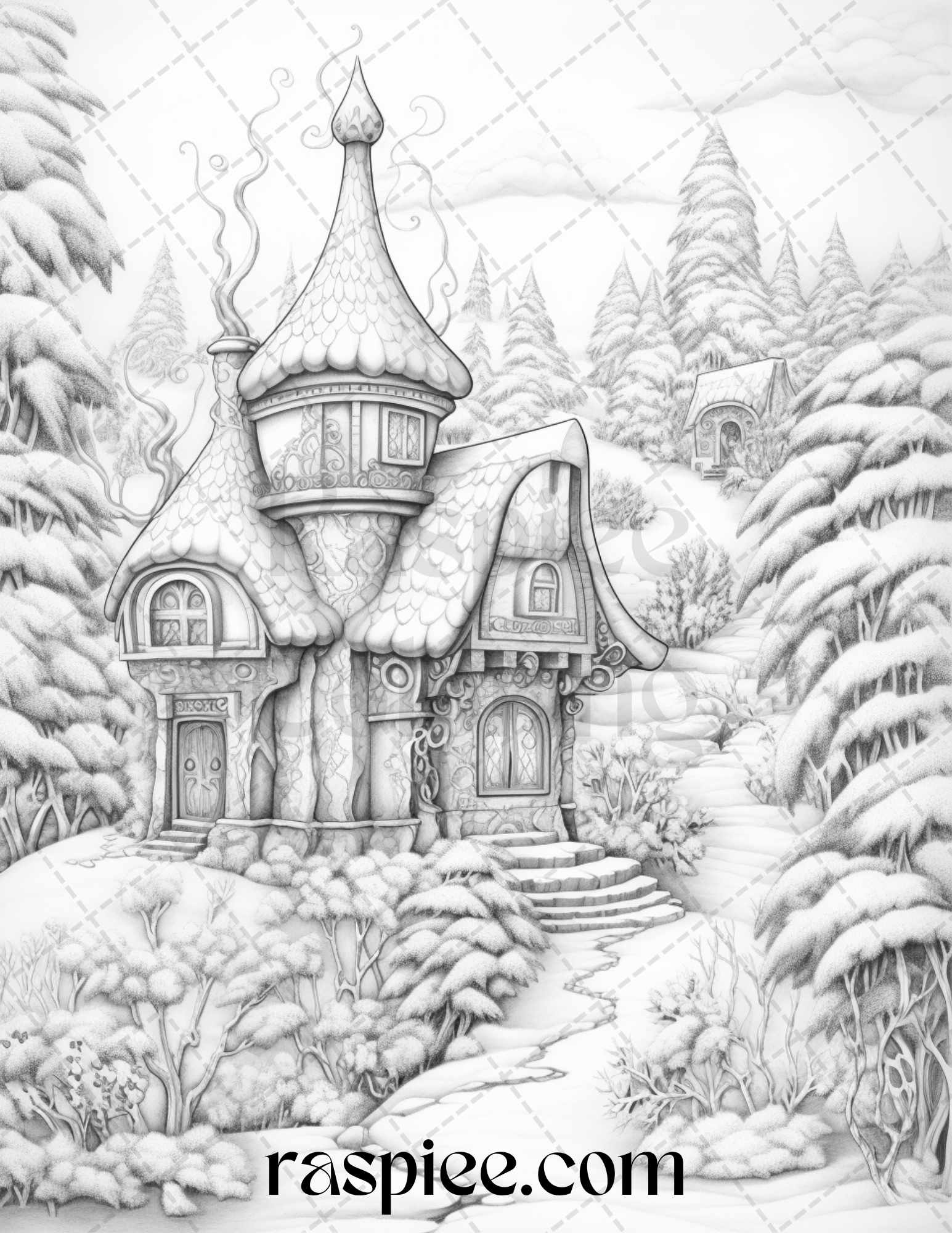Fantasy Christmas House Coloring Page, Adult Coloring Book Illustration, Festive Holiday Coloring Sheet, Seasonal Coloring Activity, Relaxing Coloring for Adults, Holiday Coloring Fun, Christmas Coloring Craft, Winter Coloring Pages, Xmas Coloring Pages for Adults