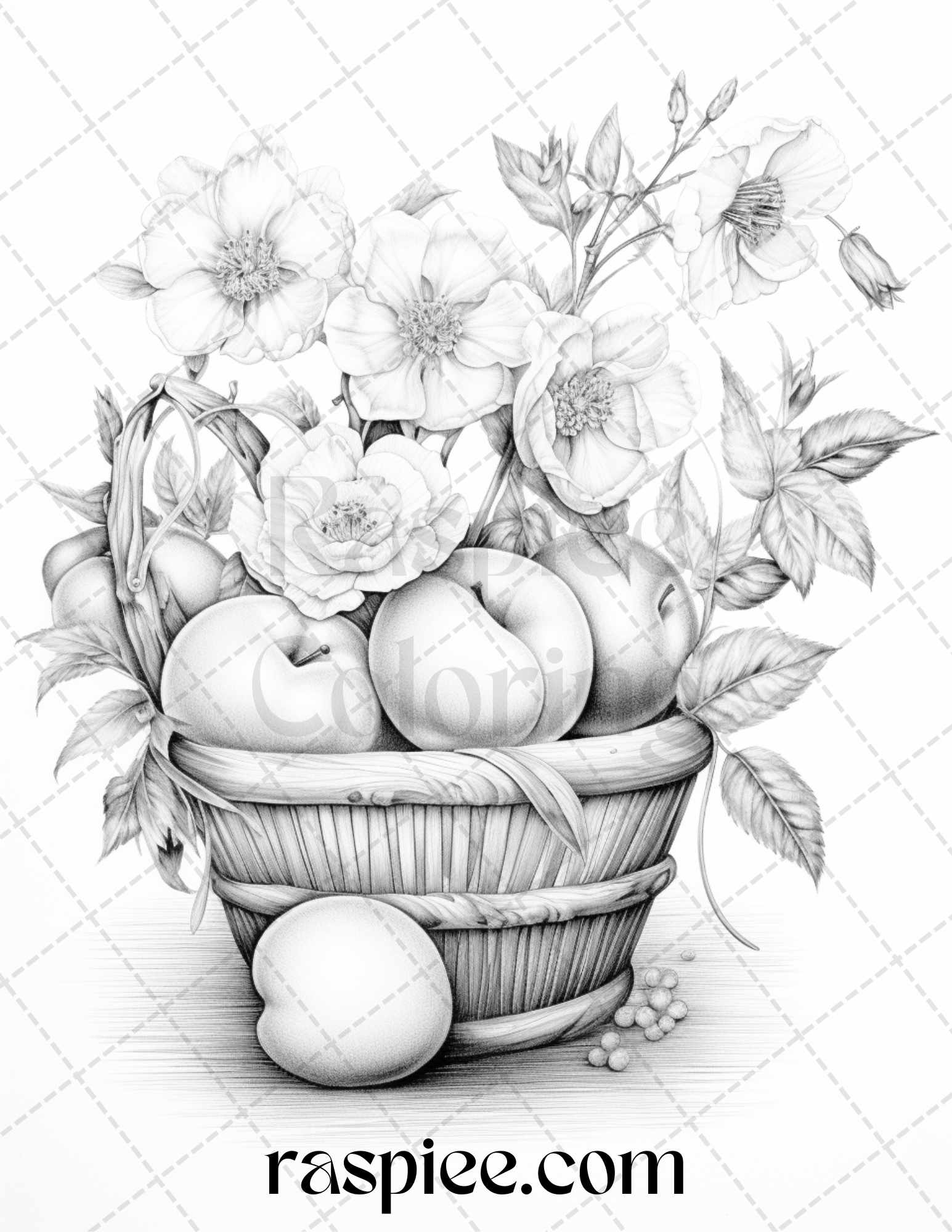 Grayscale Fruit Basket Coloring Pages, Printable Adult Coloring Sheets, Detailed Fruit Illustrations, Stress Relief Coloring Book, Instant Download Coloring Pages, Mindful Coloring Activities, DIY Coloring Fun