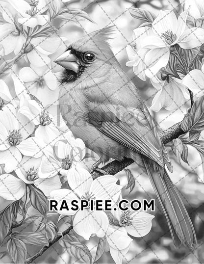 Flowers and Birds Adult Coloring Pages Printable PDF Instant Download - RASPIEE