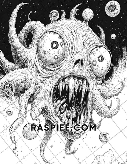 Nightmarish Creatures Halloween Adult Coloring Pages Printable PDF Instant Download