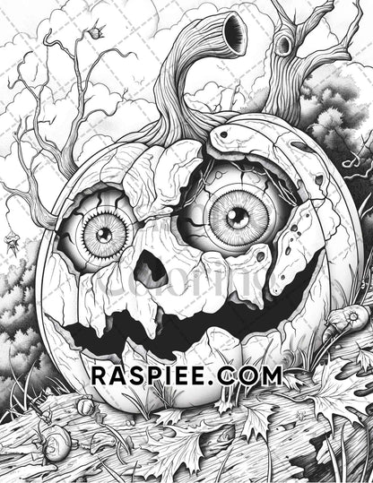 Spooky Pumpkin Halloween Adult Coloring Pages Printable PDF Instant Download