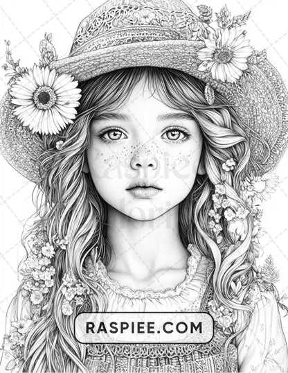 88 Bohemian Little Girls Portrait Adult Coloring Pages