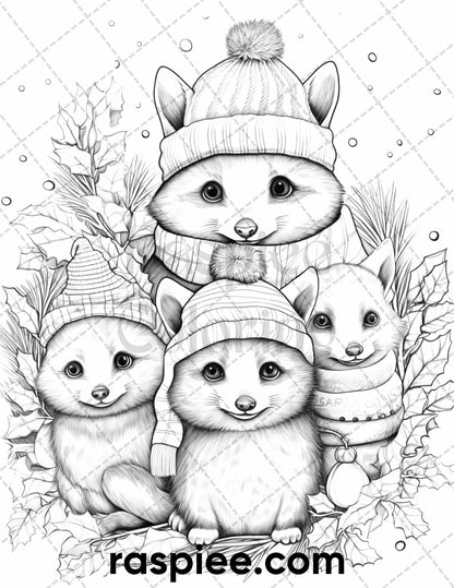 Christmas grayscale coloring page, Adult holiday coloring printable, Printable winter relaxation activity, Festive grayscale coloring sheet, Christmas coloring therapy, Seasonal coloring activities, Xmas Coloring Pages, Winter Coloring Pages, Holiday Coloring Pages, Santa Claus Coloring Pages