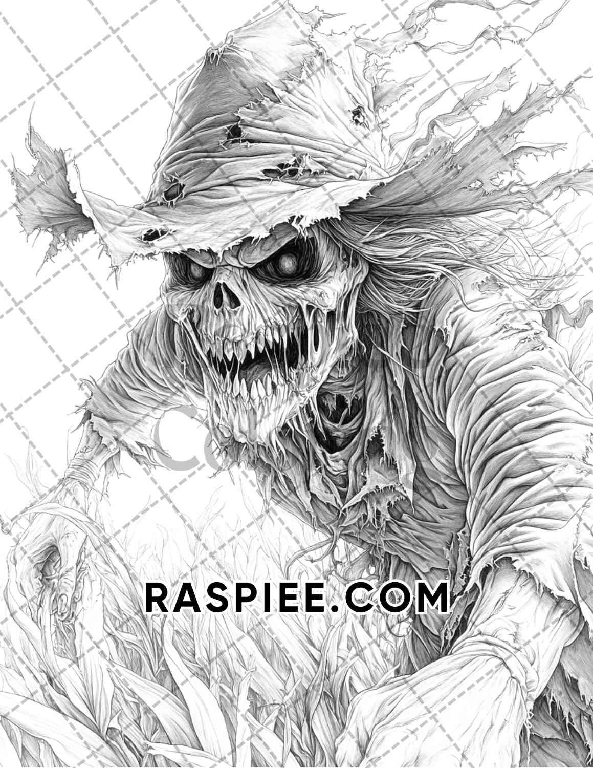 Horror Scarecrow Halloween Adult Coloring Pages Printable PDF Instant Download