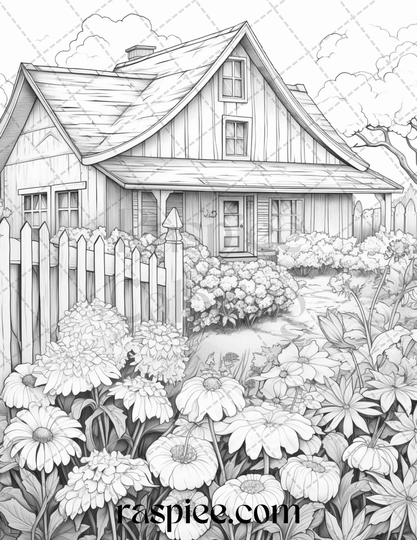 40 Farmstead Serenity Grayscale Coloring Pages Printable for Adults, PDF File Instant Download - raspiee