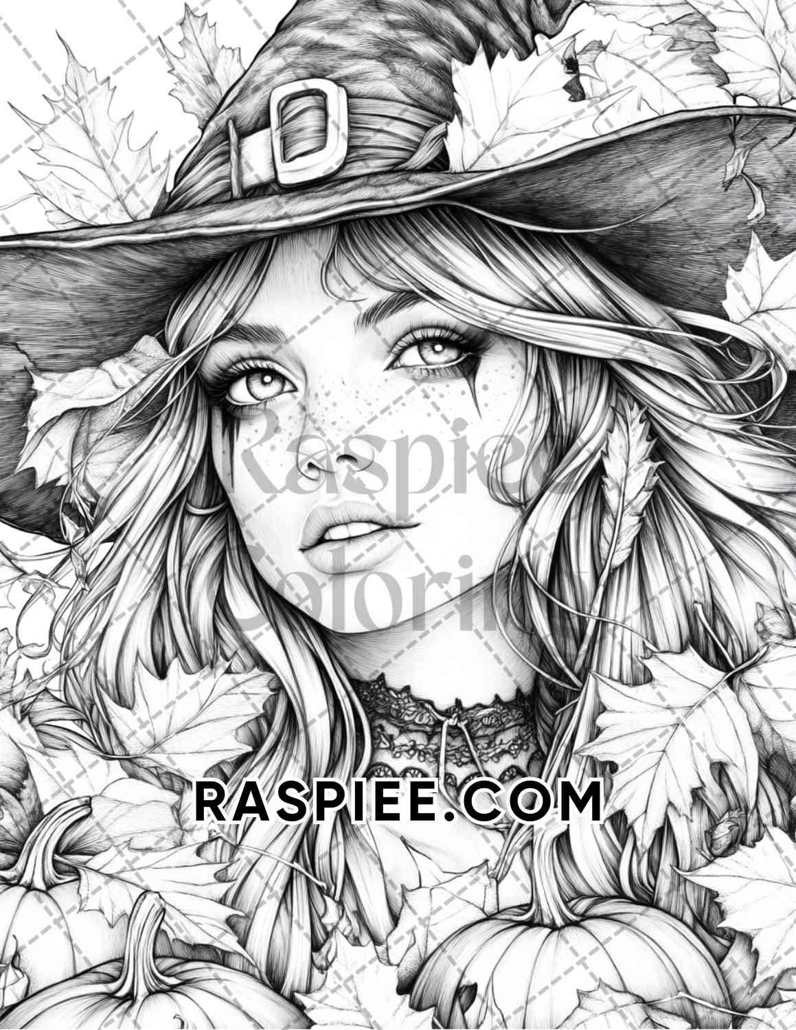 Enchanted Witches Adult Coloring Pages Printable PDF Instant Download - RASPIEE