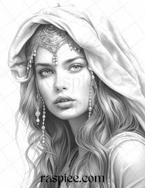 40 Beautiful Gypsy Girls Grayscale Coloring Pages Printable for Adults ...