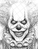 40 Spooky Clowns Grayscale Coloring Pages Printable for Adults, PDF Fi ...