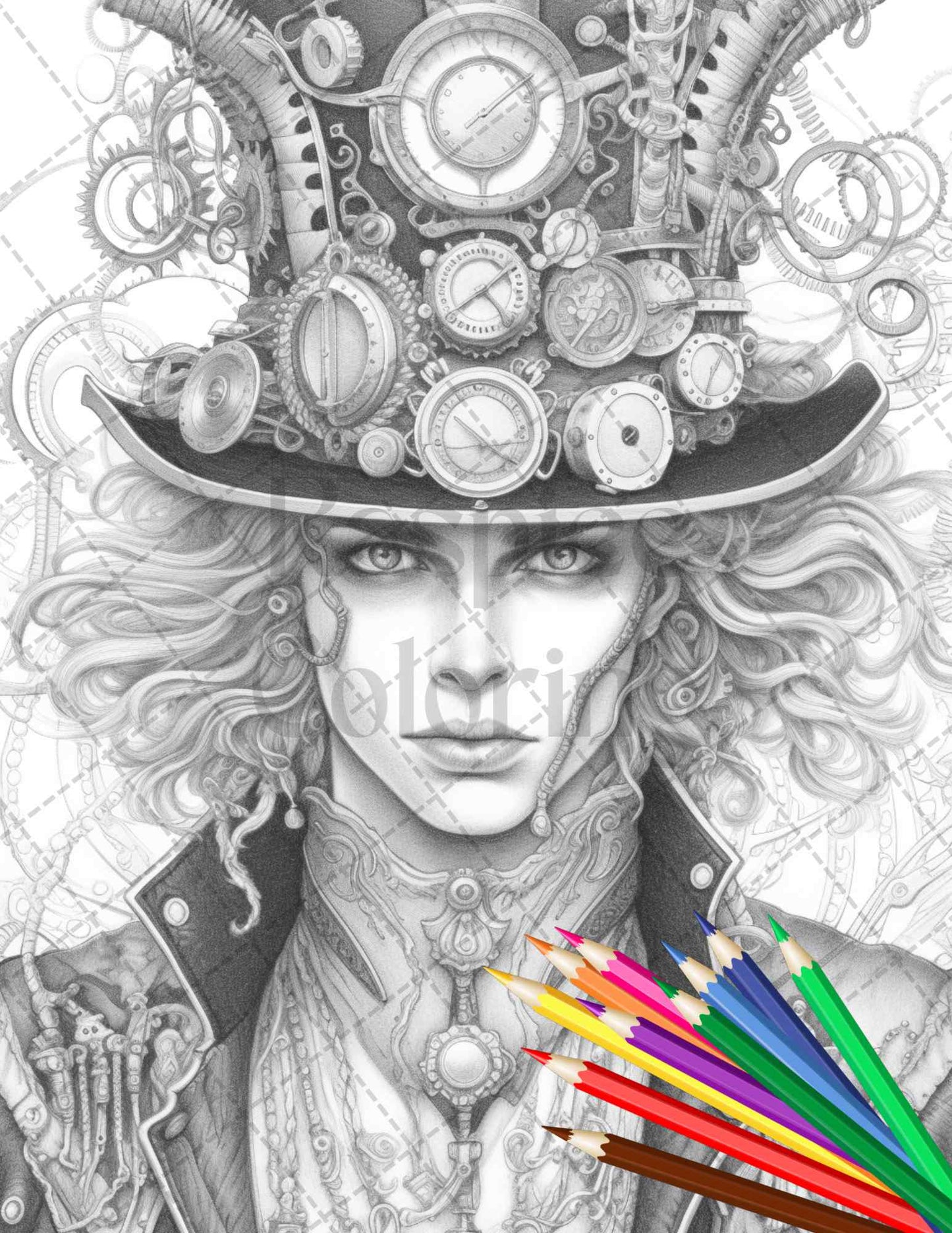 42 Steampunk Mens Grayscale Coloring Pages Printable for Adults, PDF File Instant Download - raspiee