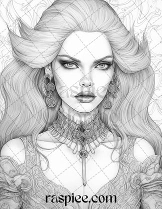 Bewitching Vampires Grayscale Coloring Pages Printable for Adults, PDF ...