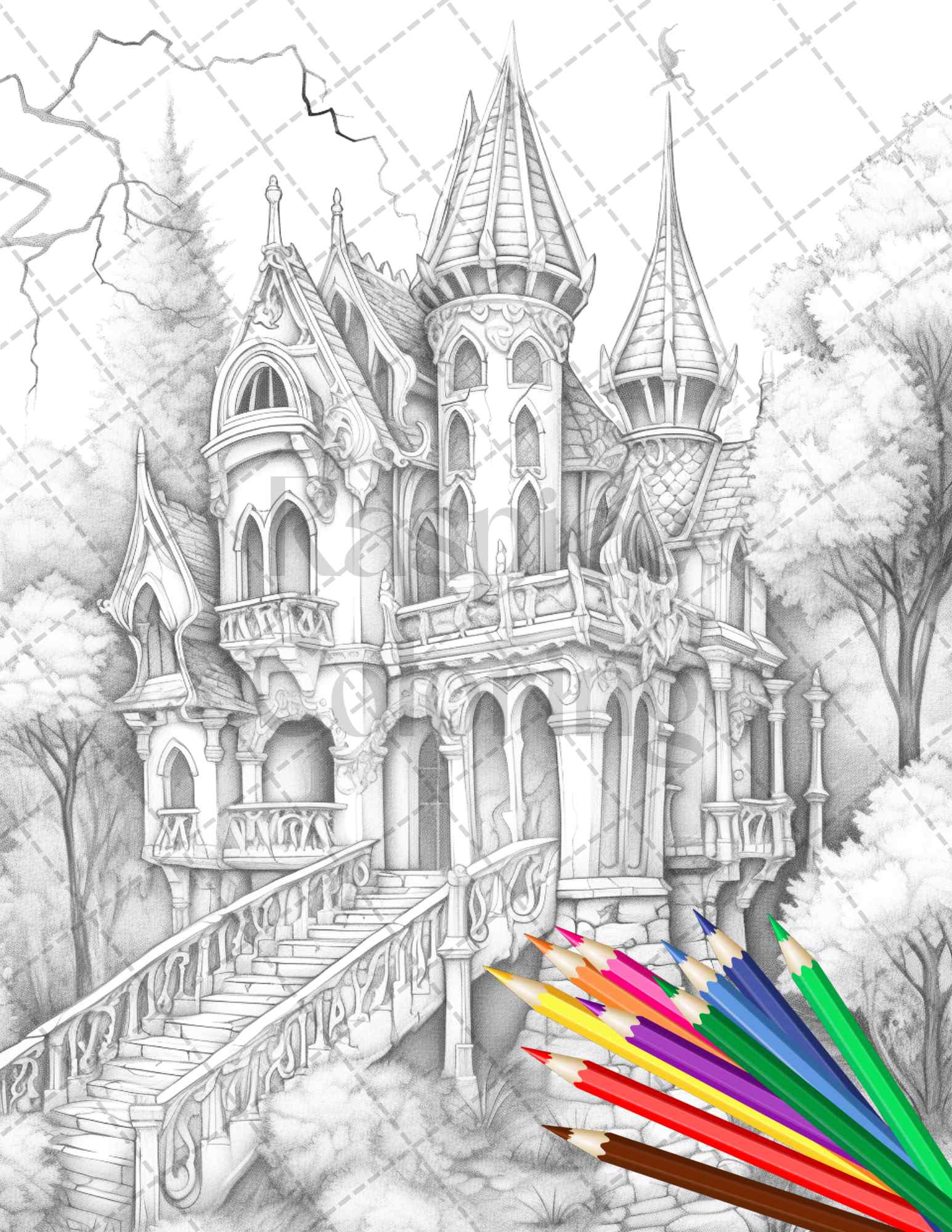 40 Creepy Gothic Houses Grayscale Coloring Pages Printable for Adults, PDF File Instant Download - raspiee