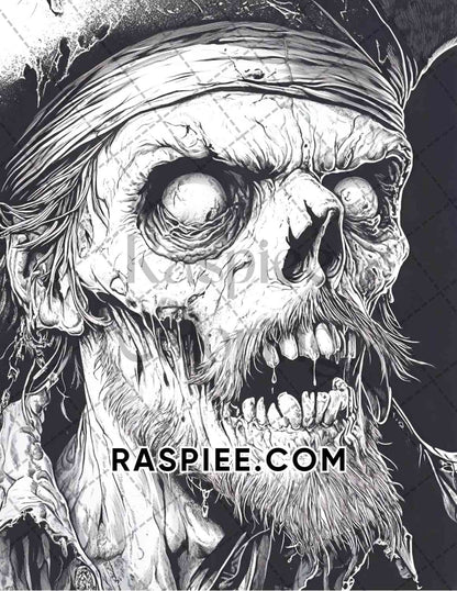 Zombie Pirates Halloween Adult Coloring Pages Printable PDF Instant Download