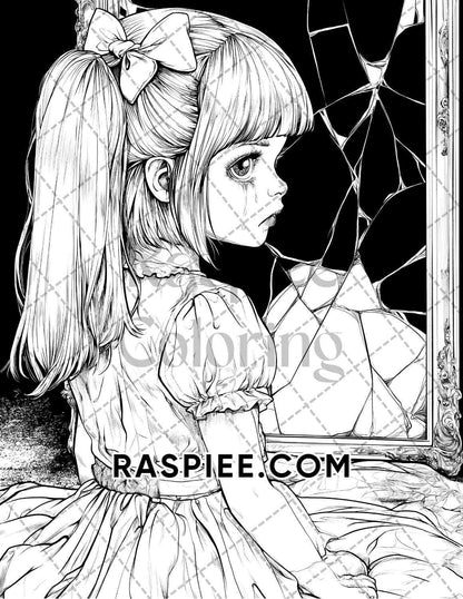 Haunted Dolls Halloween Horror Adult Coloring Pages Printable PDF Instant Download - RASPIEE