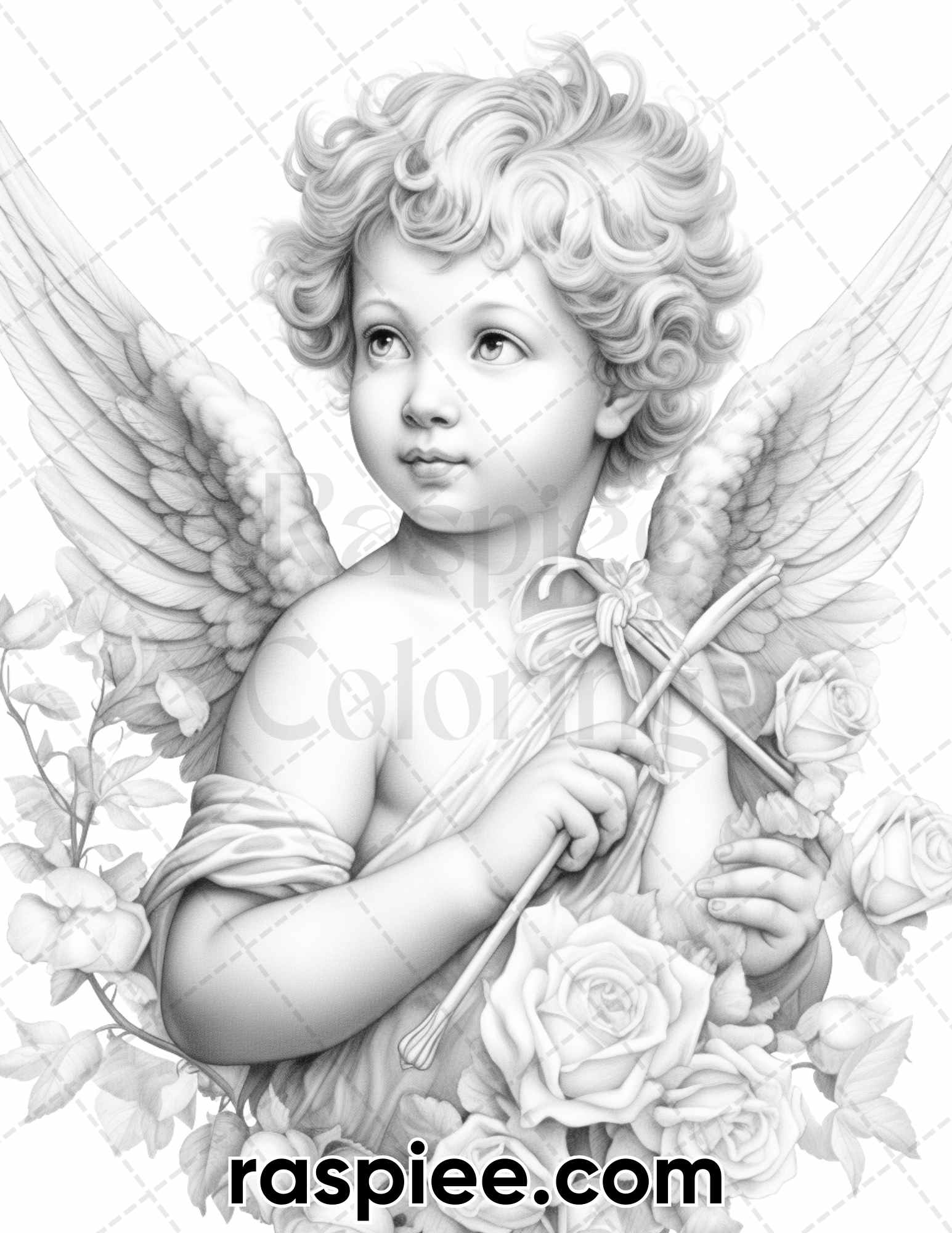 Valentine's Day Cupid Grayscale Adult Coloring Pages
