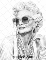 40 Fashionista Grandma Grayscale Coloring Pages Printable for Adults ...