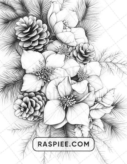 77 Winter Flowers Adult Coloring Pages