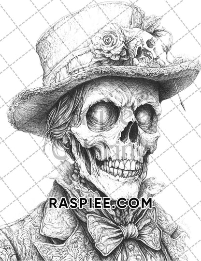 Victorian Zombies Halloween Adult Coloring Pages Printable PDF