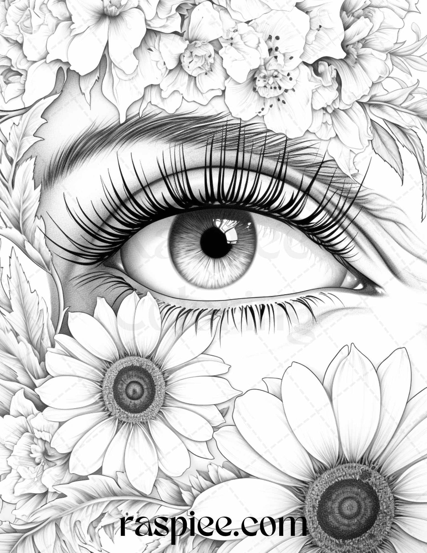 Charming Eyes Grayscale Coloring Pages for Adults, Relaxing Stress Relief Coloring Activity, Detailed Grayscale Artwork Collection
