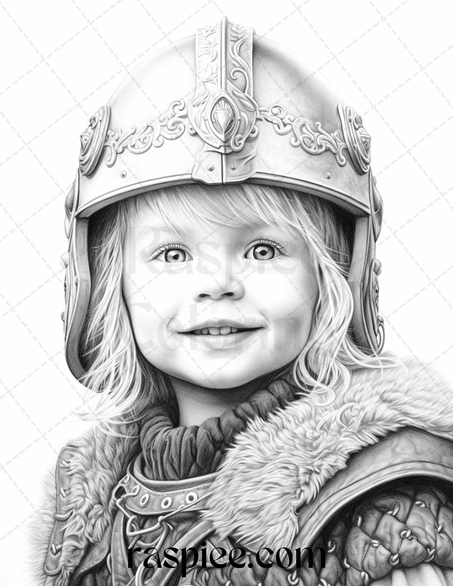 58 Little Viking Girls Boys Portrait Grayscale Coloring Pages Printable, PDF File Instant Download - Raspiee Coloring