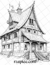 40 Viking Houses Grayscale Coloring Pages Printable for Adults, PDF Fi ...