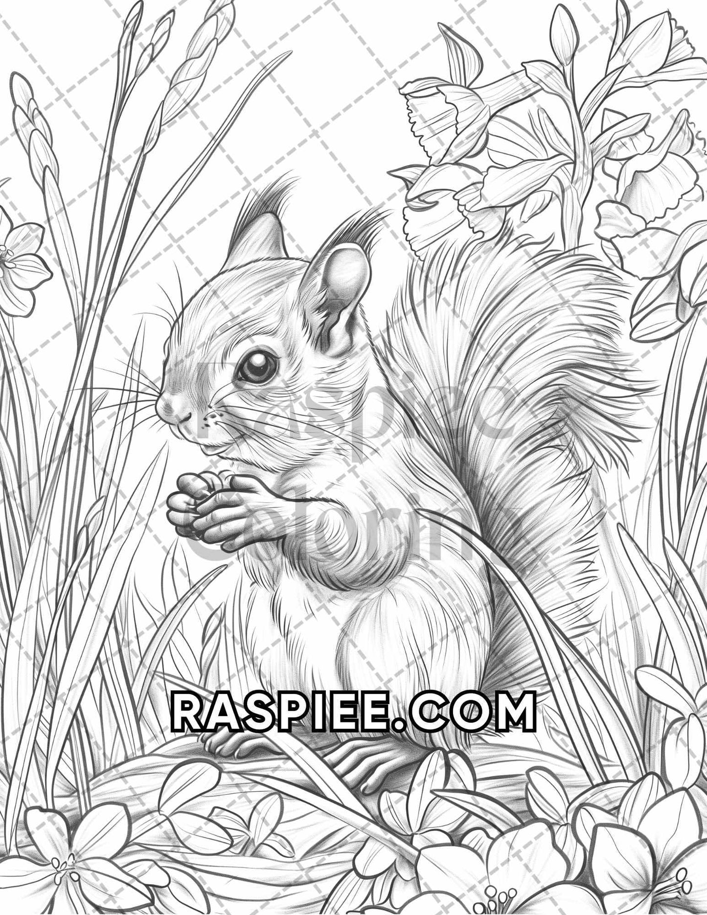 75 Animals in Flowers Grayscale Adult Coloring Pages Printable PDF Instant Download - RASPIEE