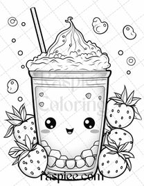 50 Cute Kawaii Boba Tea Grayscale Coloring Pages for Adults and Kids ...