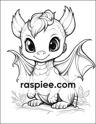 200 Woodland Baby Dragons Coloring Pages for Kids, Printable PDF Insta ...