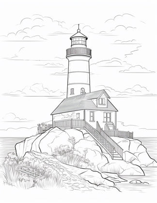 100 Printable Lighthouse Scene Coloring Pages for Adults, Printable PD ...