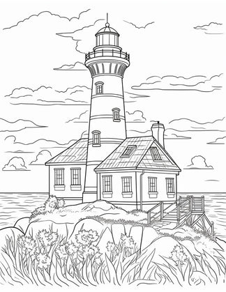 100 Printable Lighthouse Scene Coloring Pages for Adults, Printable PD ...
