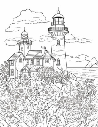 100 Printable Lighthouse Scene Coloring Pages for Adults, Printable PD ...