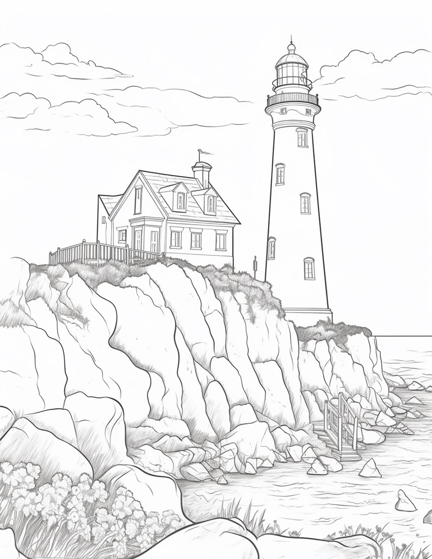 100 Printable Lighthouse Scene Coloring Pages for Adults, Printable PD