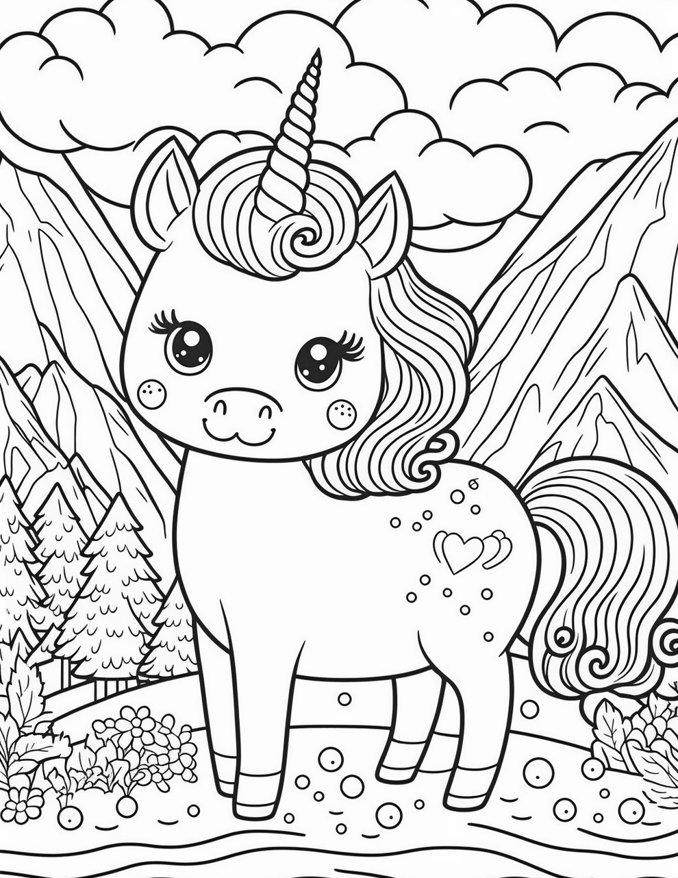 56 Cute Unicorn Printable Coloring Pages for Kids, Printable PDF File