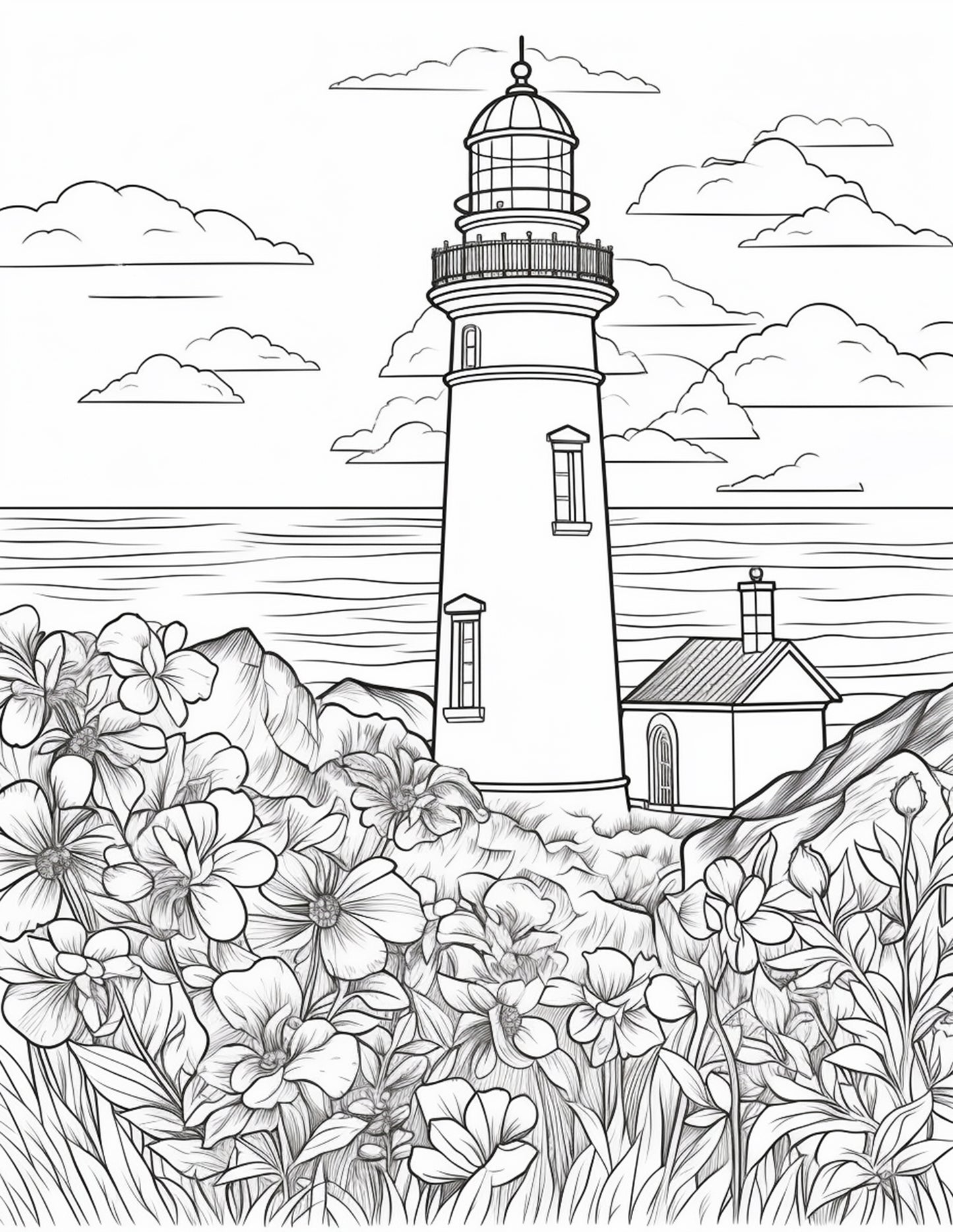 100 Printable Lighthouse Scene Coloring Pages for Adults, Printable PDF File Download