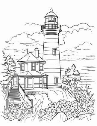 100 Printable Lighthouse Scene Coloring Pages for Adults, Printable PD ...