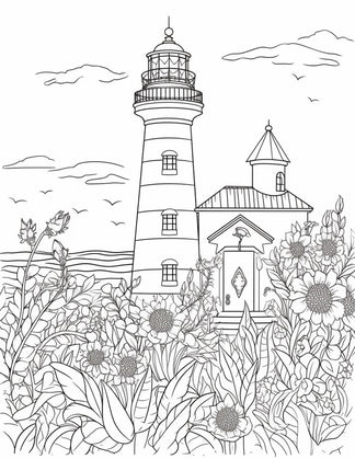 100 Printable Lighthouse Scene Coloring Pages for Adults, Printable PD ...