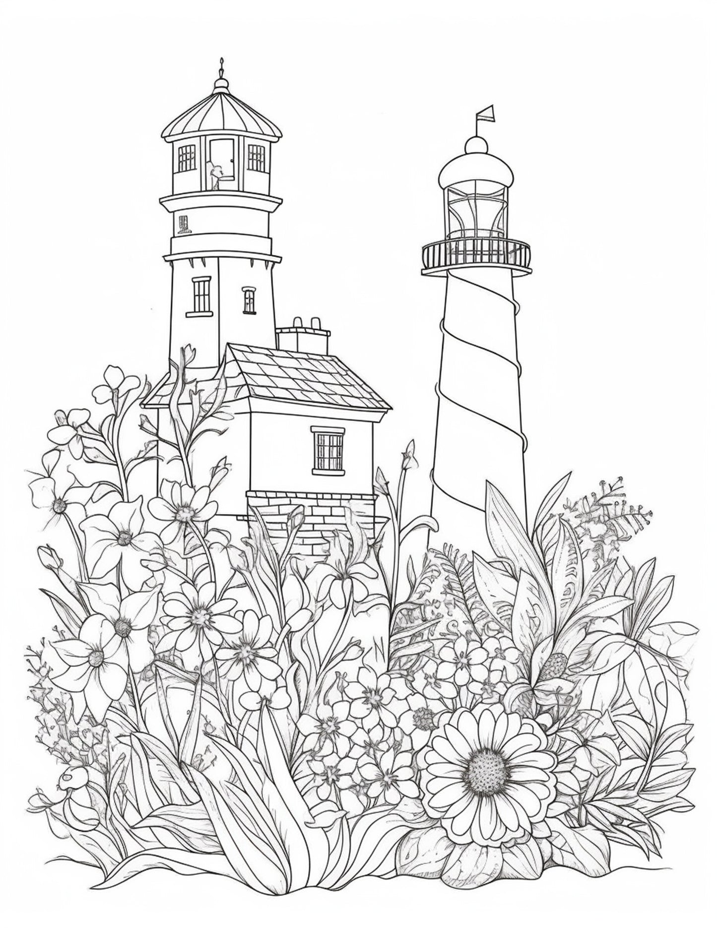 100 Printable Lighthouse Scene Coloring Pages for Adults, Printable PDF File Download