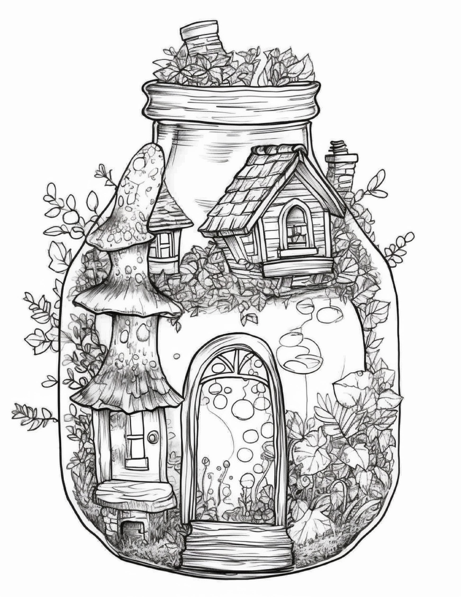House in a Jar Printable Adult Coloring Page From (Instant Download) 