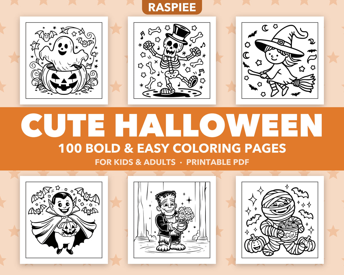 100 Cute Halloween Coloring Pages for Kids and Adults, Bold and Easy Printable PDF