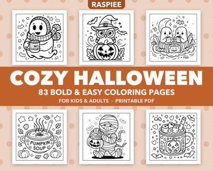 83 Cozy Halloween Coloring Pages for Kids and Adults, Bold and Easy Printable PDF