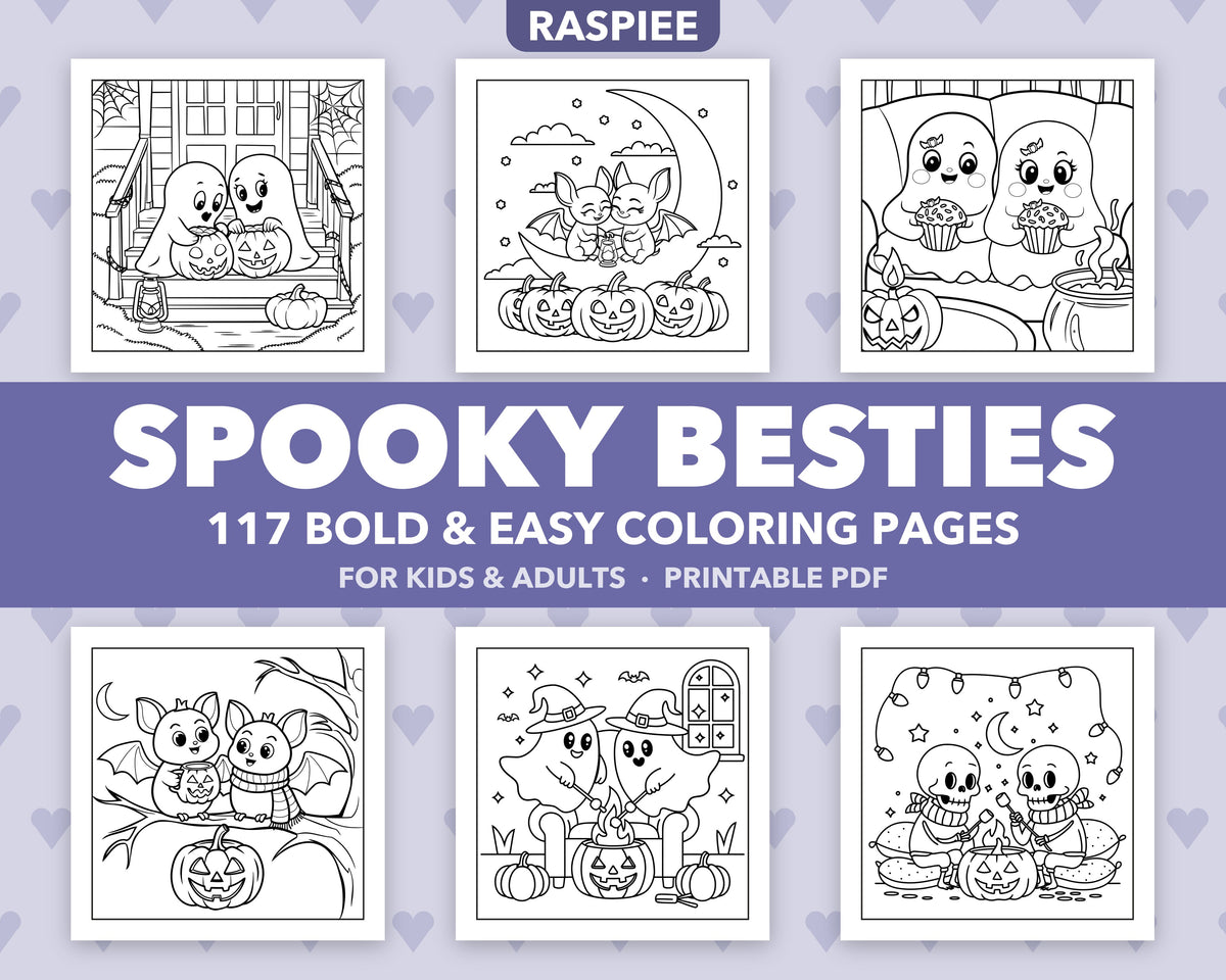 117 Spooky Besties Halloween Coloring Pages for Kids and Adults, Bold and Easy Printable PDF