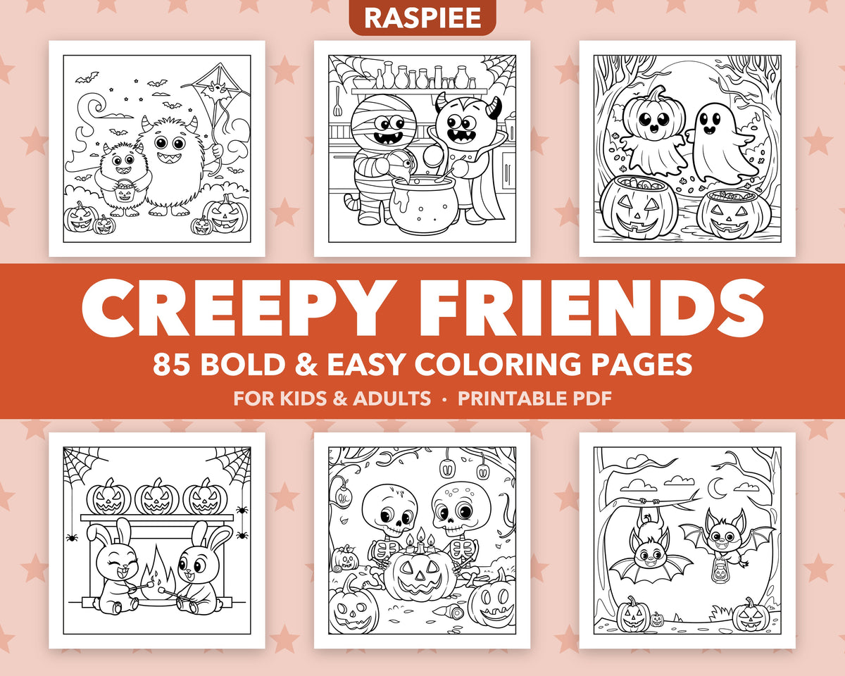 85 Creepy Friends Halloween Coloring Pages for Kids and Adults, Bold and Easy Printable PDF