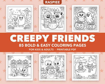 85 Creepy Friends Halloween Coloring Pages for Kids and Adults, Bold and Easy Printable PDF
