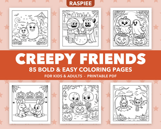 85 Creepy Friends Halloween Coloring Pages for Kids and Adults, Bold and Easy Printable PDF