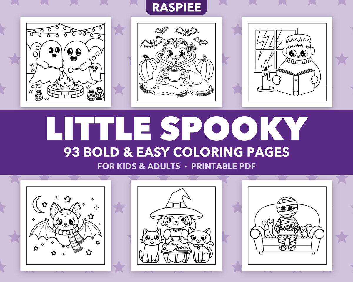 93 Little Spooky Halloween Coloring Pages for Kids and Adults, Bold and Easy Printable PDF