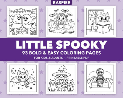 93 Little Spooky Halloween Coloring Pages for Kids and Adults, Bold and Easy Printable PDF