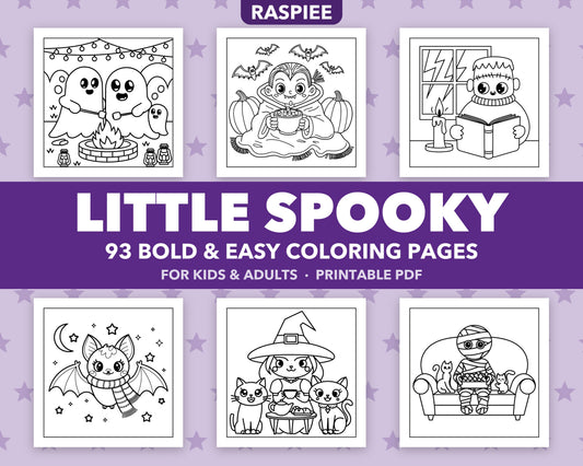 93 Little Spooky Halloween Coloring Pages for Kids and Adults, Bold and Easy Printable PDF