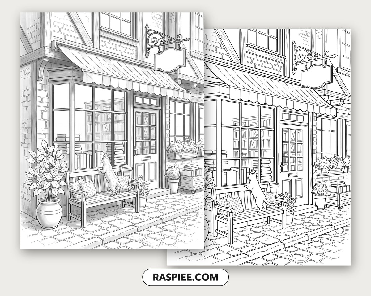 40 Cozy Bookshelves and Reading Nooks Grayscale and Line Art Coloring Pages