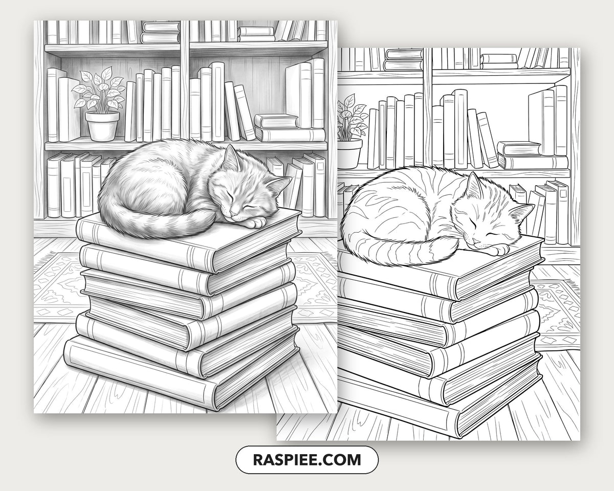 40 Cozy Bookshelves and Reading Nooks Grayscale and Line Art Coloring Pages