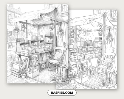 40 Cozy Bookshelves and Reading Nooks Grayscale and Line Art Coloring Pages